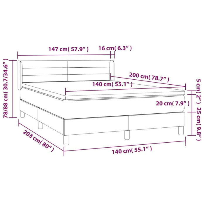 Pat box spring cu saltea, albastru închis, 140x200 cm, catifea - WALTI WALTI