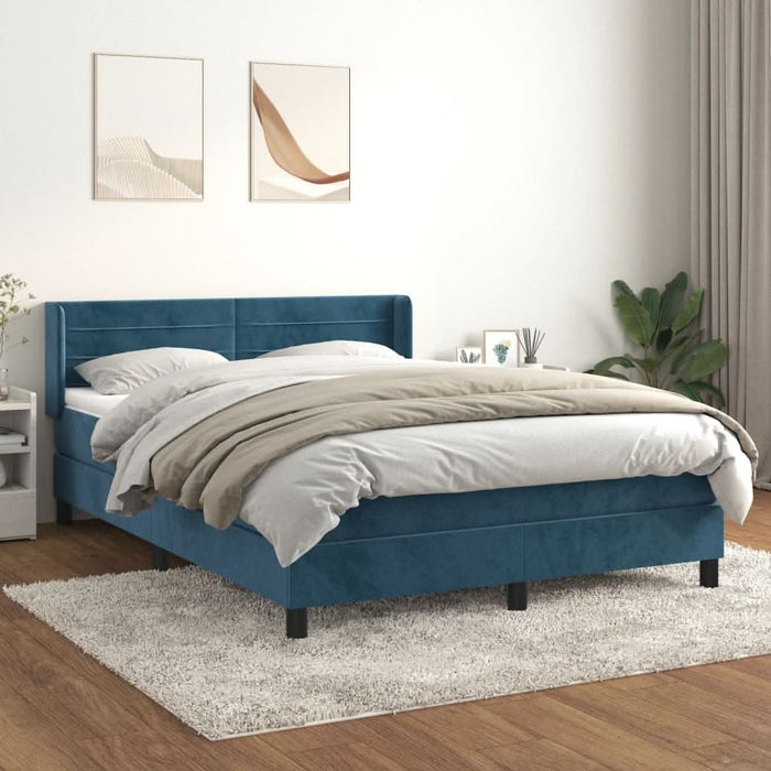 Pat box spring cu saltea, albastru închis, 140x200 cm, catifea - WALTI WALTI
