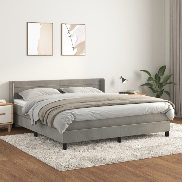 Pat box spring cu saltea, gri deschis, 180x200 cm, catifea - WALTI WALTI