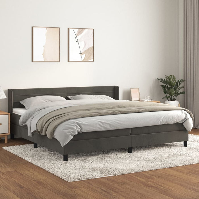 Pat box spring cu saltea, gri închis, 200x200 cm, catifea - WALTI WALTI
