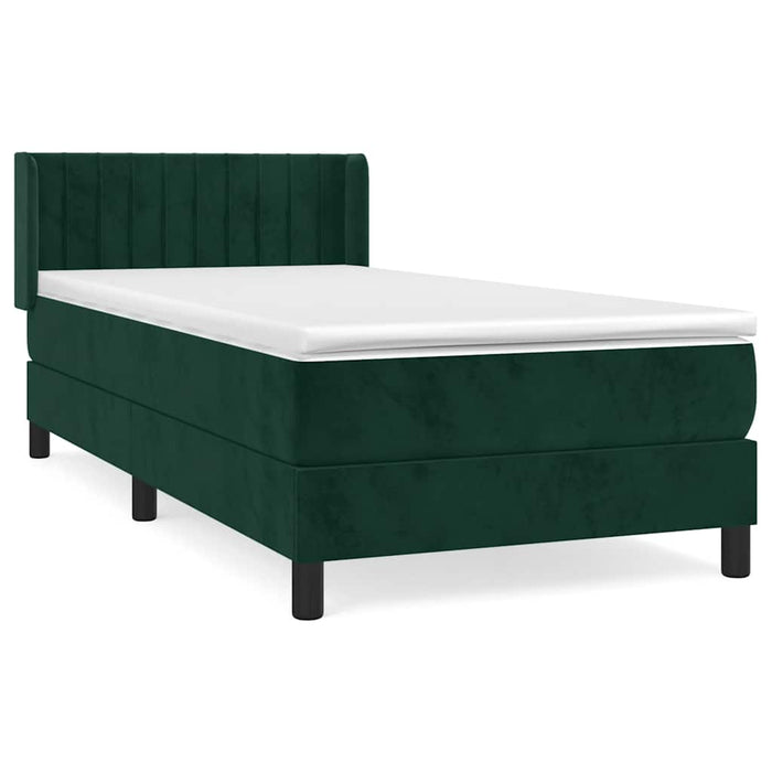 Pat box spring cu saltea, verde închis, 90x190 cm, catifea WALTI