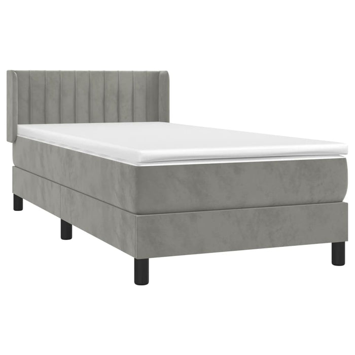 Pat box spring cu saltea, gri deschis, 100x200 cm, catifea - WALTI WALTI