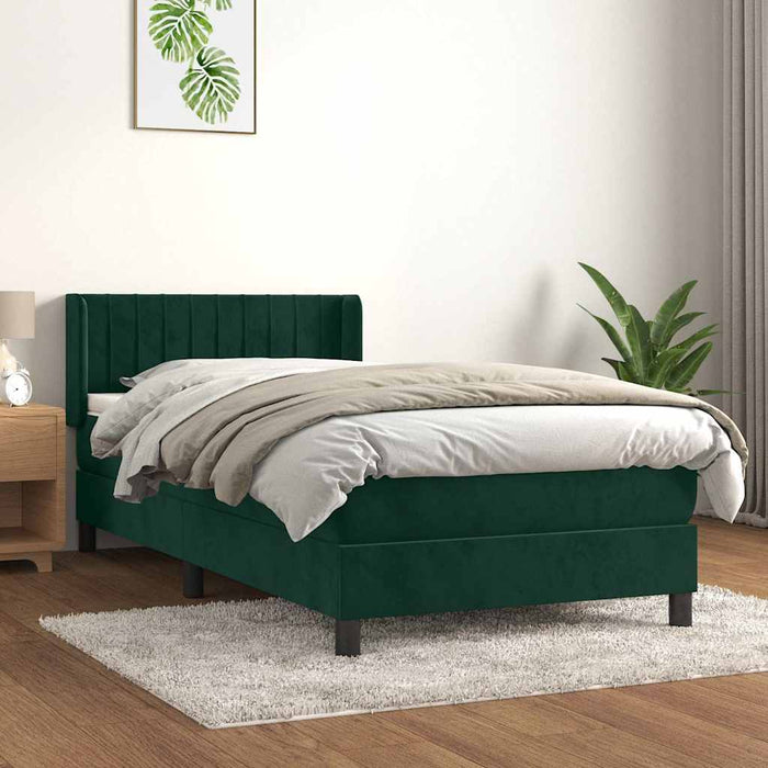 Pat box spring cu saltea, verde închis, 100x200 cm, catifea WALTI