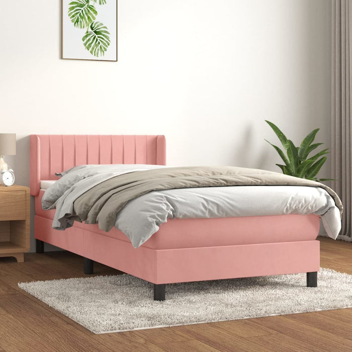 Pat box spring cu saltea, roz, 100x200 cm, catifea - WALTI WALTI