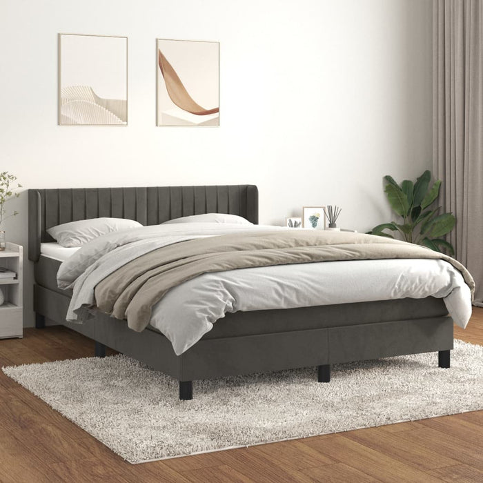 Pat box spring cu saltea, gri închis, 140x190 cm, catifea - WALTI WALTI