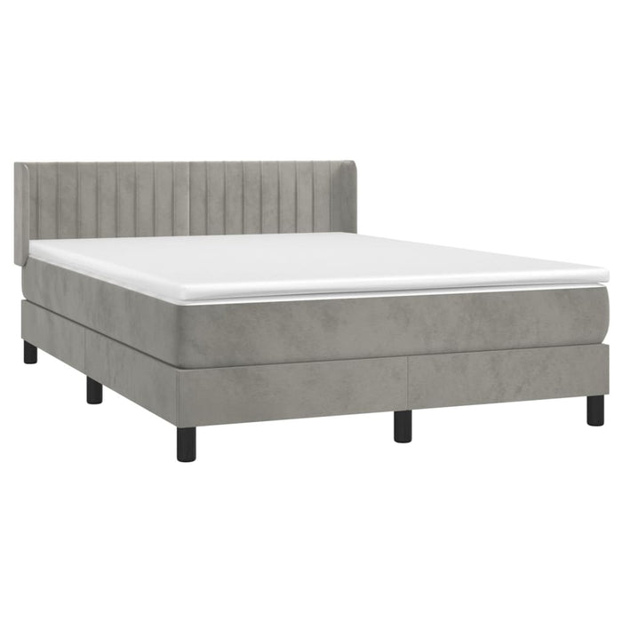 Pat box spring cu saltea, gri deschis, 140x200 cm, catifea - WALTI WALTI