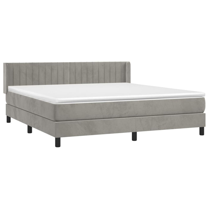 Pat box spring cu saltea, gri deschis, 160x200 cm, catifea - WALTI WALTI