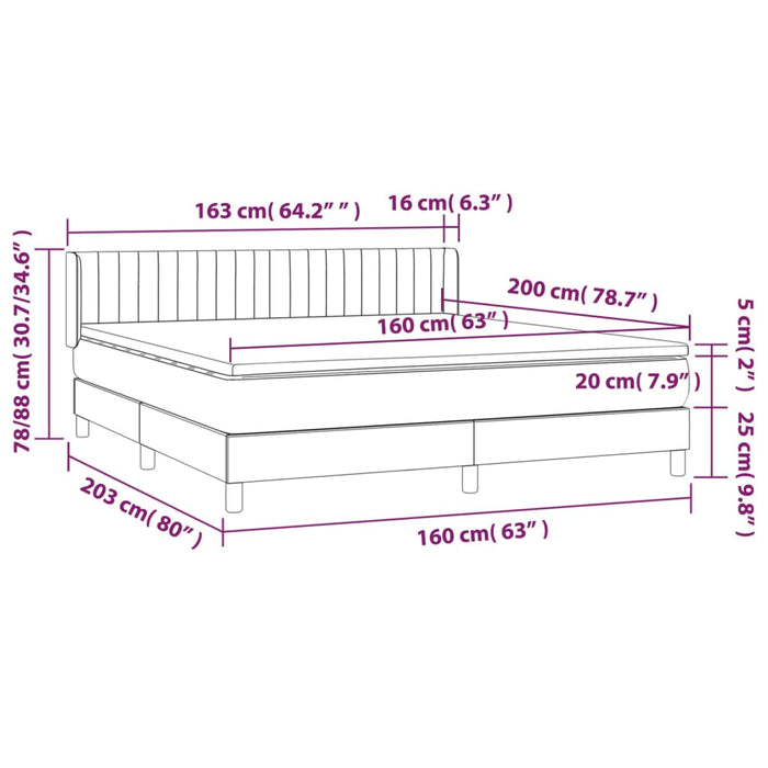 Pat box spring cu saltea, gri închis, 160x200 cm, catifea - WALTI WALTI