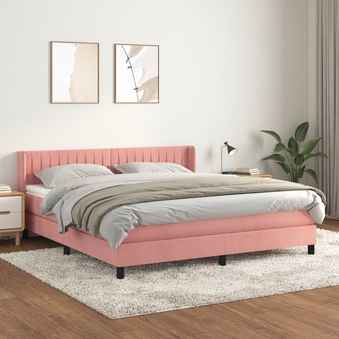 Pat box spring cu saltea, roz, 160x200 cm, catifea - WALTI WALTI