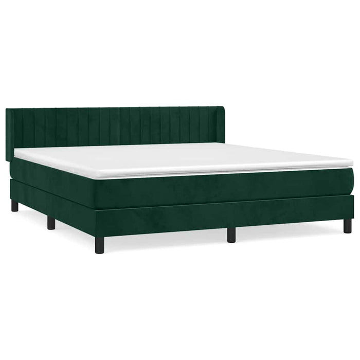 Pat box spring cu saltea, verde închis, 180x200 cm, catifea WALTI