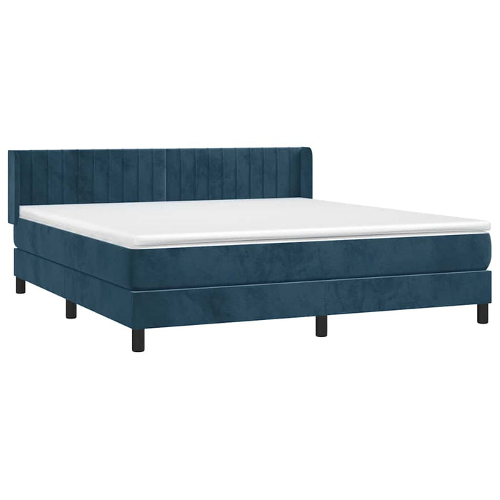 Pat box spring cu saltea, albastru închis, 180x200 cm, catifea WALTI