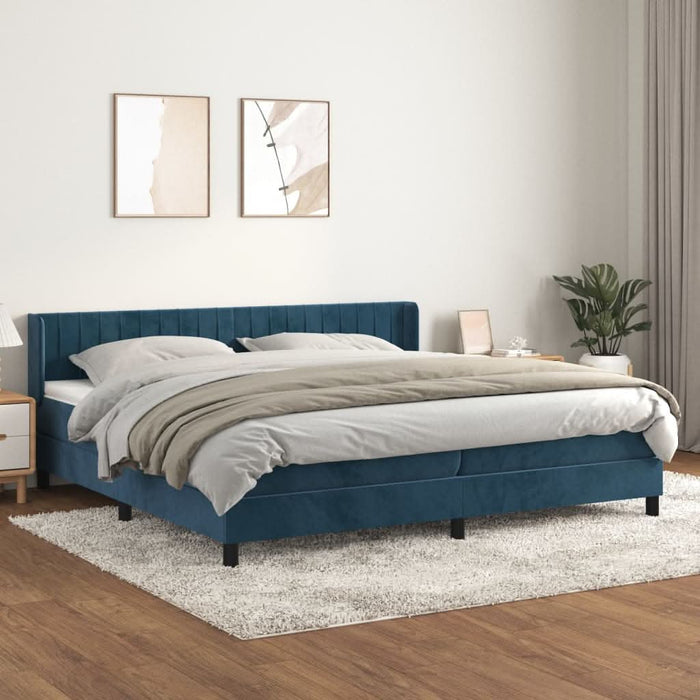 Pat box spring cu saltea, albastru închis, 200x200 cm, catifea - WALTI WALTI
