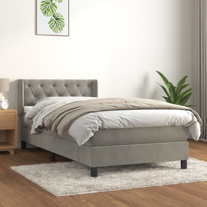 Pat continental cu saltea, gri deschis, 80x200 cm, catifea - WALTI WALTI