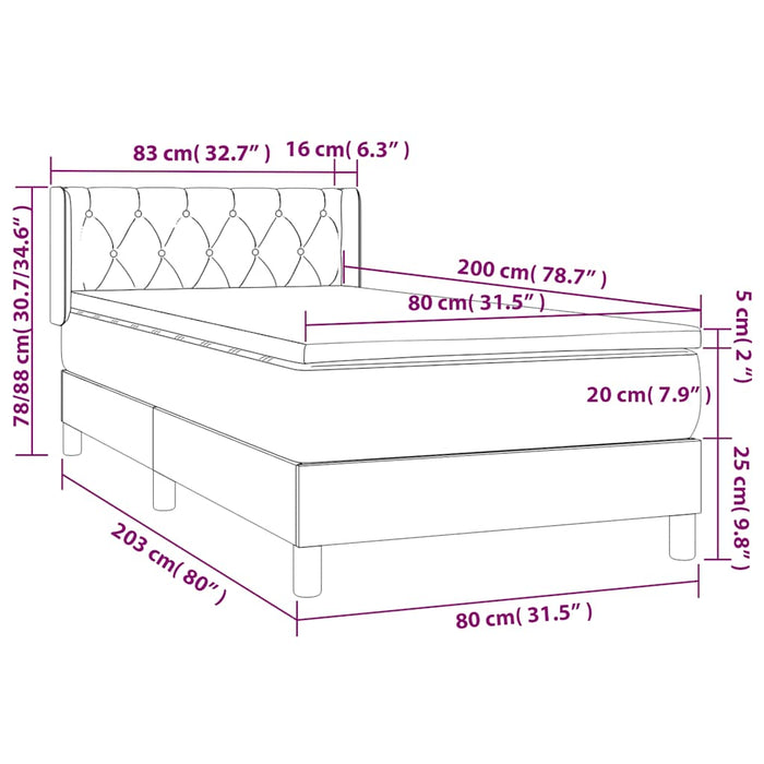 Pat box spring cu saltea, negru, 80x200 cm, catifea - WALTI WALTI