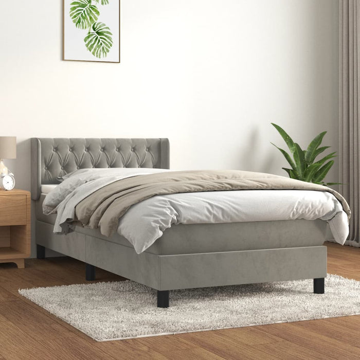 Pat box spring cu saltea, gri deschis, 90x200 cm, catifea - WALTI WALTI