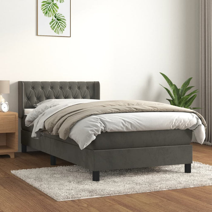 Pat box spring cu saltea, gri închis, 90x200 cm, catifea - WALTI WALTI
