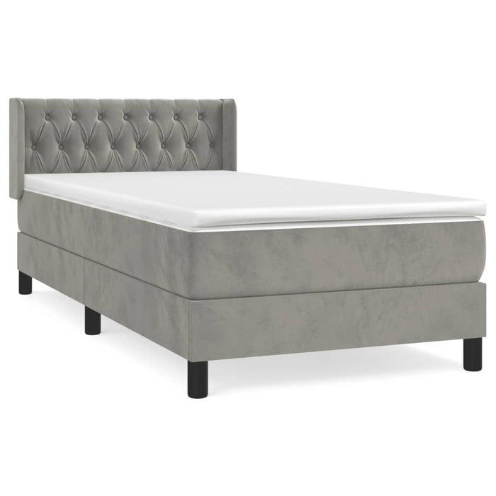Pat box spring cu saltea, gri deschis, 100x200 cm, catifea - WALTI WALTI