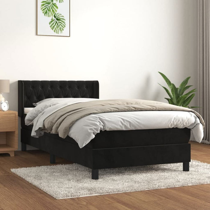 Pat box spring cu saltea, negru, 100x200 cm, catifea - WALTI WALTI