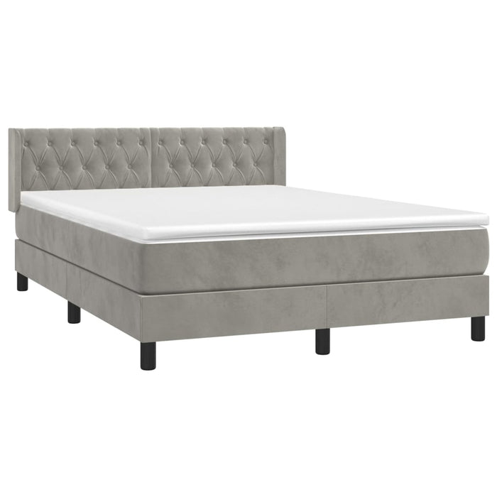 Pat box spring cu saltea, gri deschis, 140x190 cm, catifea - WALTI WALTI