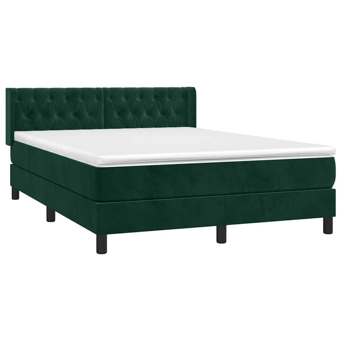 Pat box spring cu saltea, verde închis, 140x190 cm, catifea - WALTI WALTI