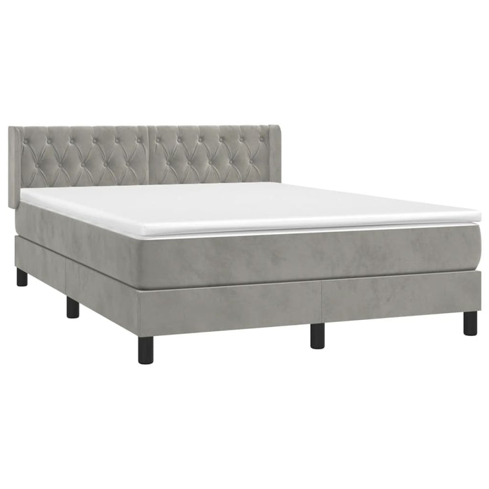 Pat box spring cu saltea, gri deschis, 140x200 cm, catifea - WALTI WALTI