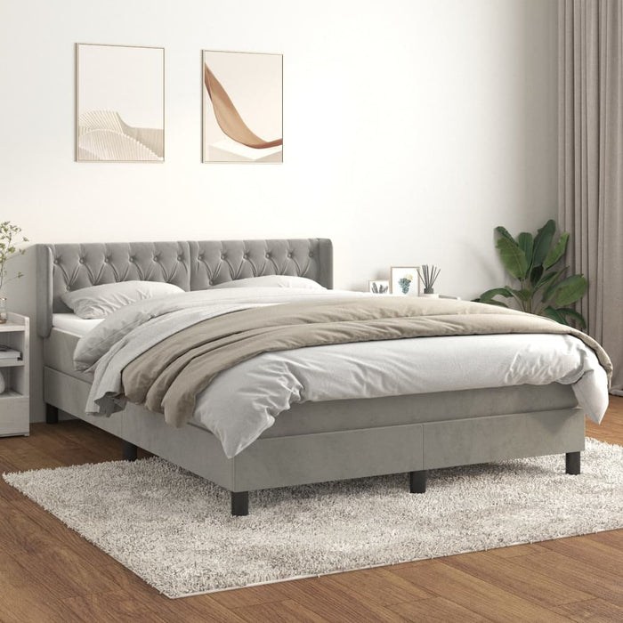 Pat box spring cu saltea, gri deschis, 140x200 cm, catifea - WALTI WALTI