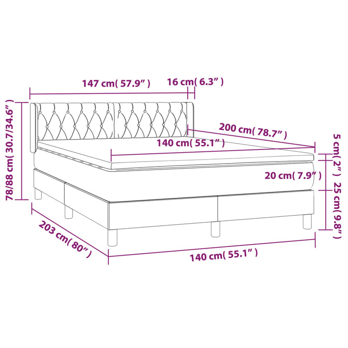 Pat box spring cu saltea, gri închis, 140x200 cm, catifea - WALTI WALTI