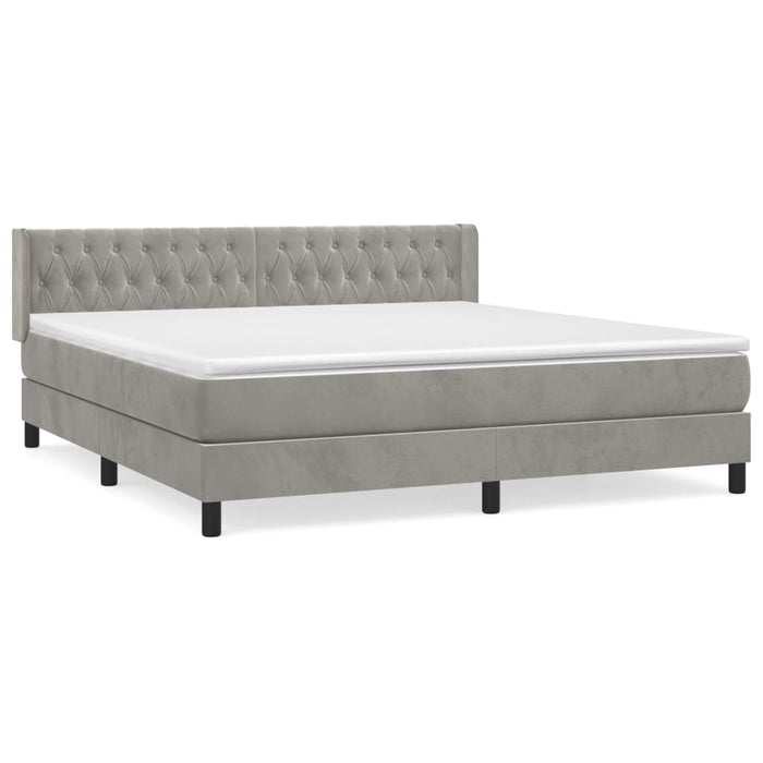 Pat box spring cu saltea, gri deschis, 160x200 cm, catifea WALTI