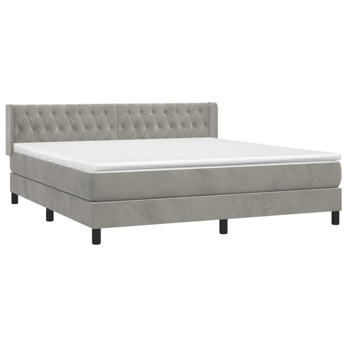 Pat box spring cu saltea, gri deschis, 160x200 cm, catifea WALTI