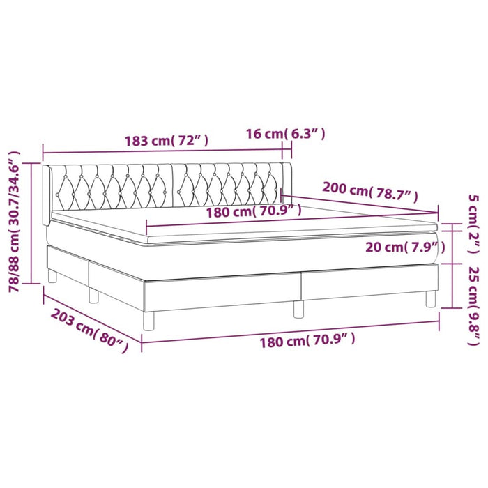 Pat box spring cu saltea, gri deschis, 180x200 cm, catifea - WALTI WALTI
