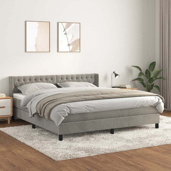 Pat box spring cu saltea, gri deschis, 180x200 cm, catifea - WALTI WALTI
