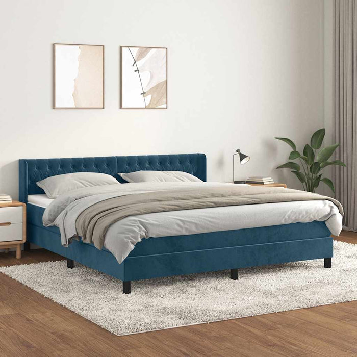 Pat box spring cu saltea, albastru închis, 180x200 cm, catifea - WALTI WALTI