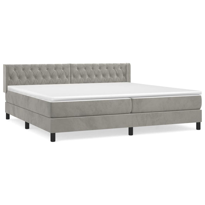 Pat box spring cu saltea, gri deschis, 200x200 cm, catifea - WALTI WALTI