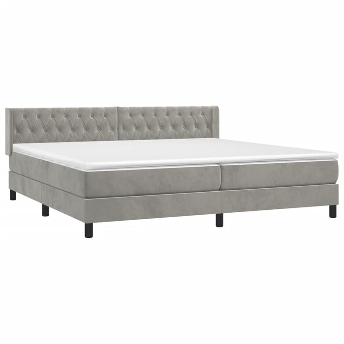 Pat box spring cu saltea, gri deschis, 200x200 cm, catifea - WALTI WALTI