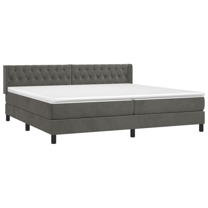 Pat box spring cu saltea, gri închis, 200x200 cm, catifea - WALTI WALTI