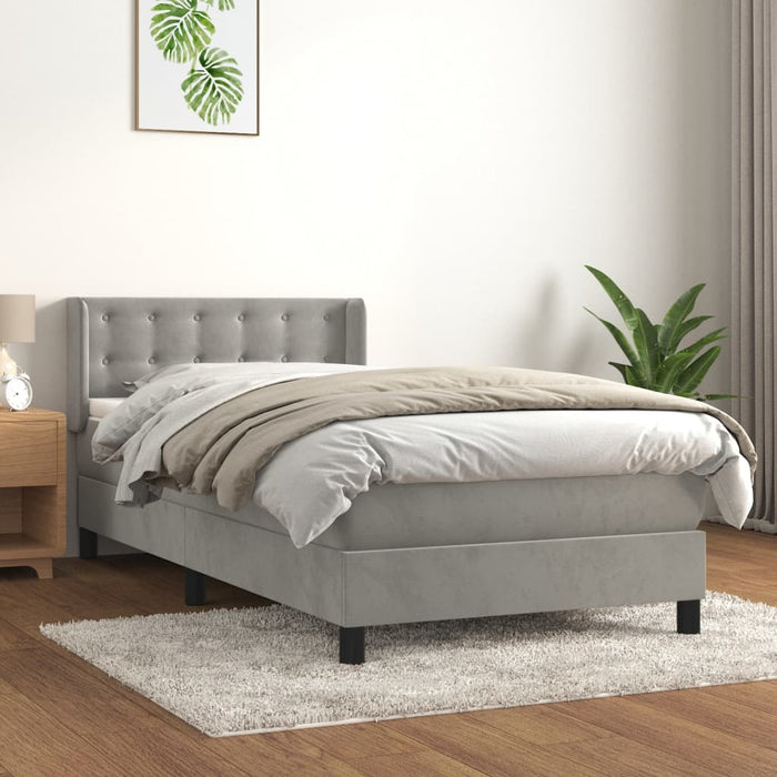 Pat continental cu saltea, gri deschis, 80x200 cm, catifea - WALTI WALTI