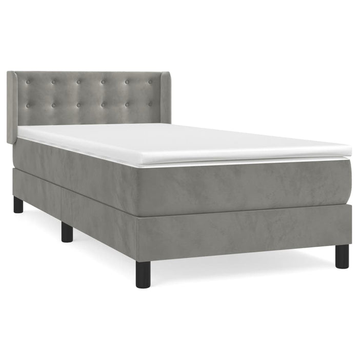 Pat box spring cu saltea, gri deschis, 90x190 cm, catifea - WALTI WALTI