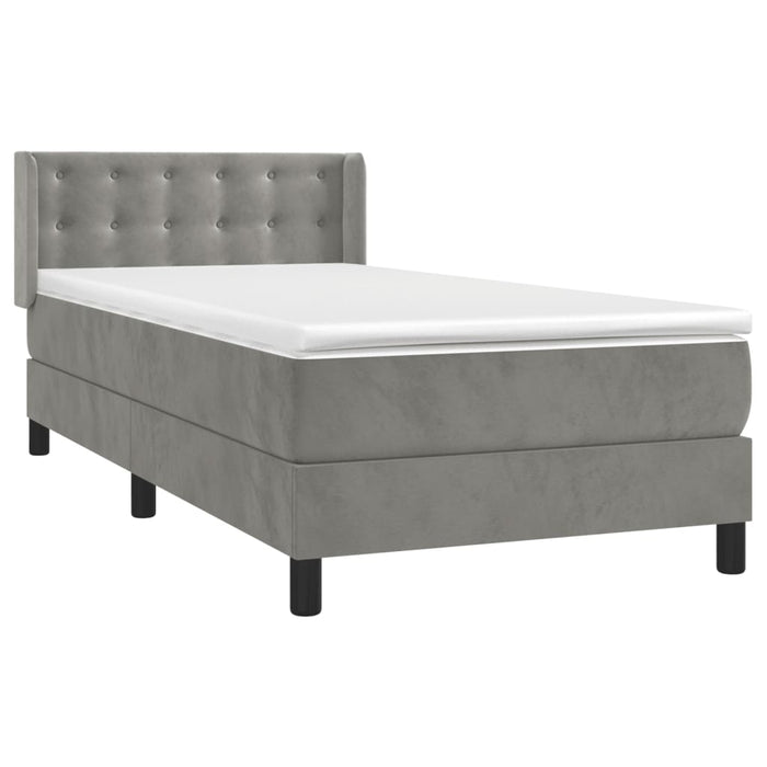 Pat box spring cu saltea, gri deschis, 90x190 cm, catifea - WALTI WALTI