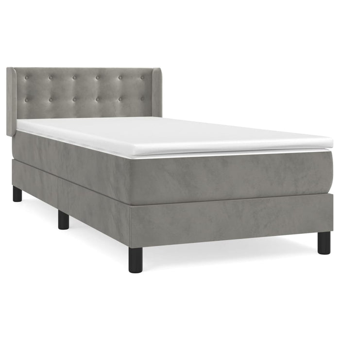 Pat box spring cu saltea, gri deschis, 90x200 cm, catifea - WALTI WALTI