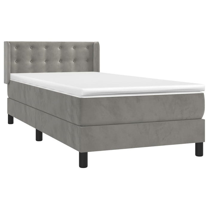 Pat box spring cu saltea, gri deschis, 90x200 cm, catifea - WALTI WALTI
