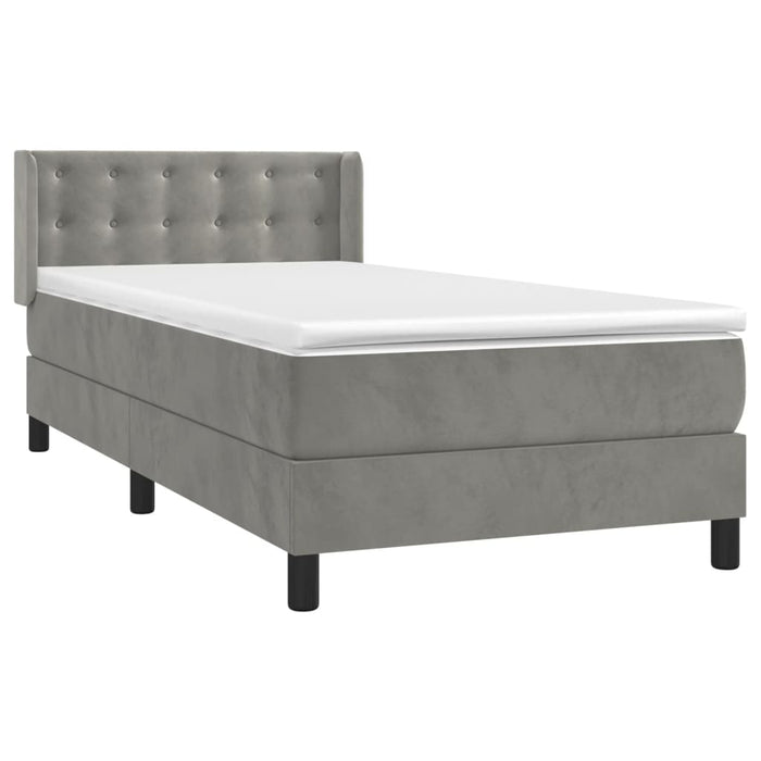 Pat box spring cu saltea, gri deschis, 100x200 cm, catifea - WALTI WALTI