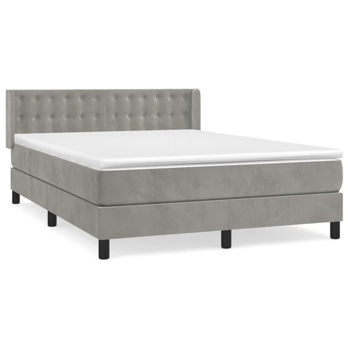 Pat box spring cu saltea, gri deschis, 140x190 cm, catifea - WALTI WALTI