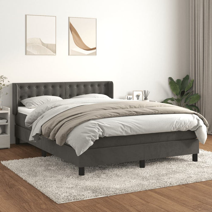 Pat box spring cu saltea, gri închis, 140x190 cm, catifea - WALTI WALTI