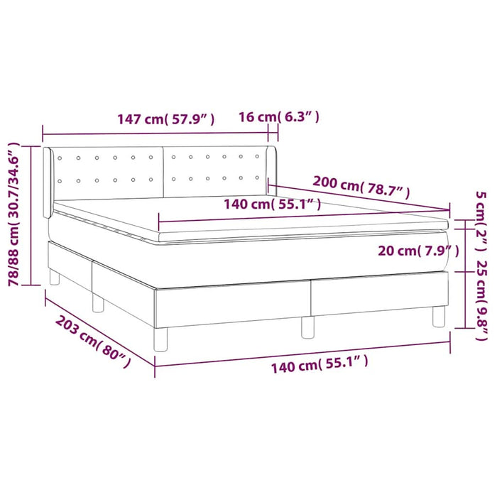 Pat box spring cu saltea, negru, 140x200 cm, catifea - WALTI WALTI