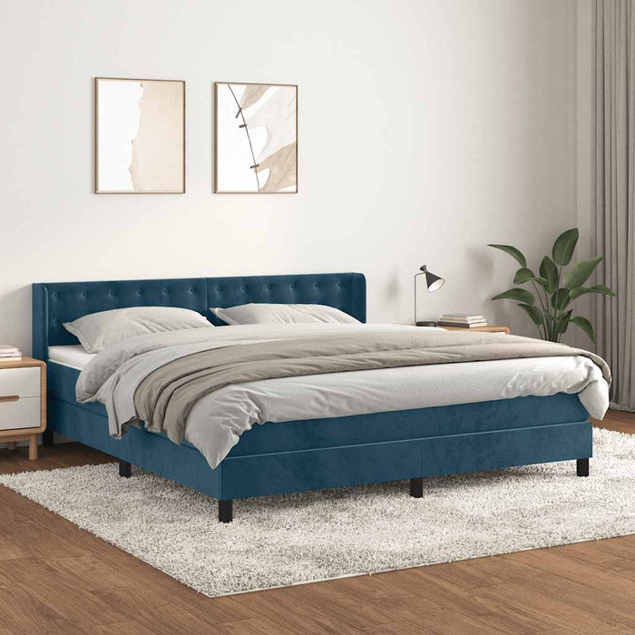Pat box spring cu saltea, albastru închis, 160x200 cm, catifea - WALTI WALTI