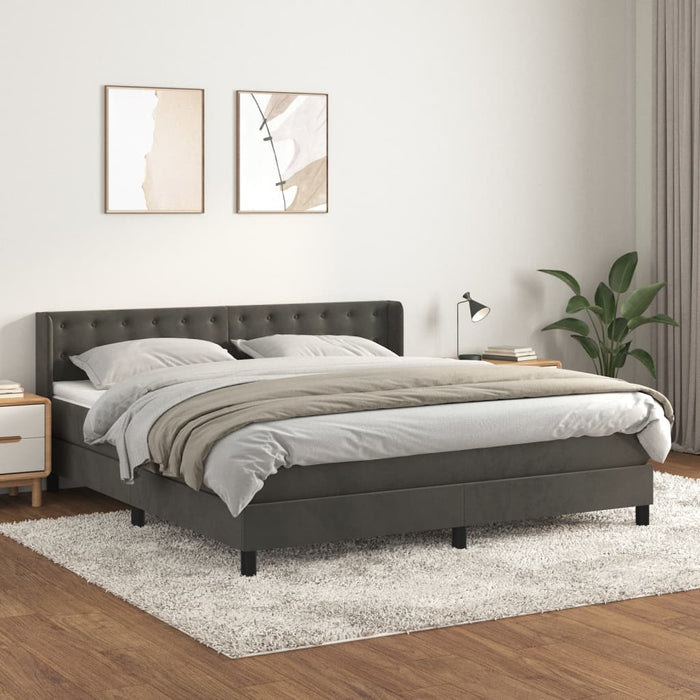Pat box spring cu saltea, gri închis, 180x200 cm, catifea - WALTI WALTI
