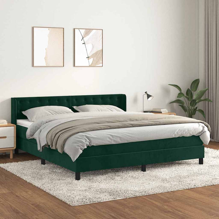Pat box spring cu saltea, verde închis, 180x200 cm, catifea WALTI