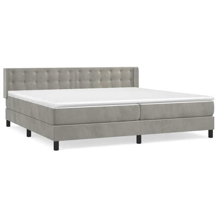 Pat box spring cu saltea, gri deschis, 200x200 cm, catifea - WALTI WALTI