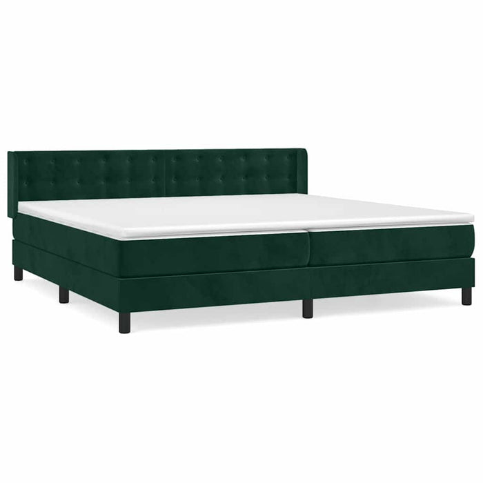 Pat box spring cu saltea, verde închis, 200x200 cm, catifea WALTI