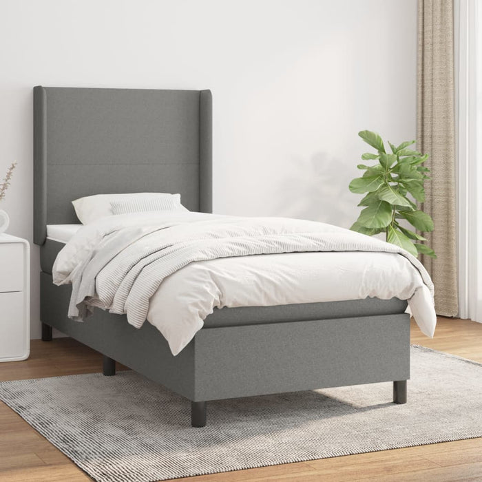 Pat box spring cu saltea, gri închis, 80x200 cm, textil WALTI